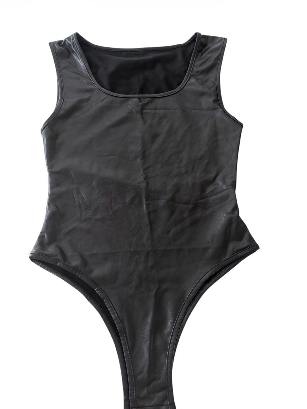 Sleek Black Women’s Faux-Leather Bodysuit
